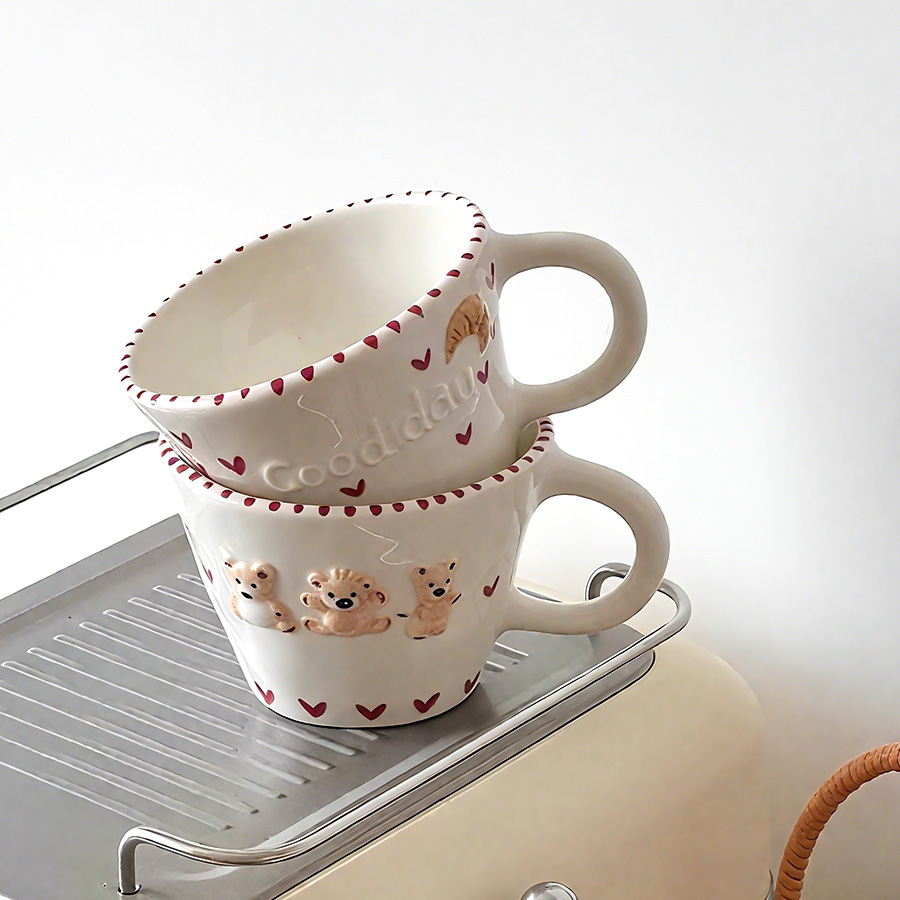 陶瓷杯 牛角包小熊