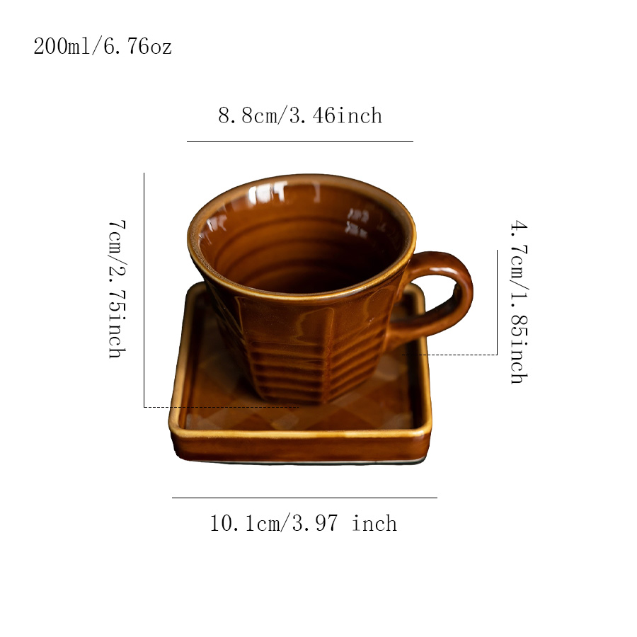 杯碟 方形格纹 陶瓷