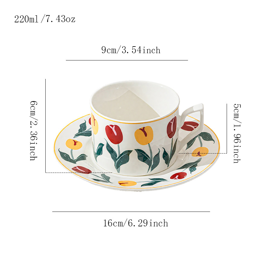 杯碟 手绘中古郁金香