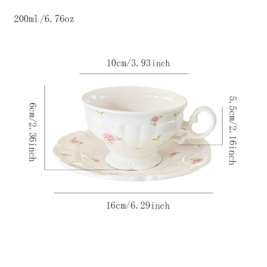 杯碟 花边粉玫瑰