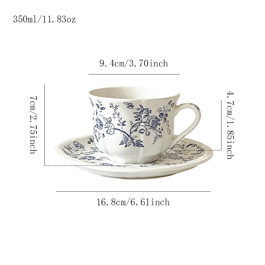 杯碟 复古蓝色藤蔓花