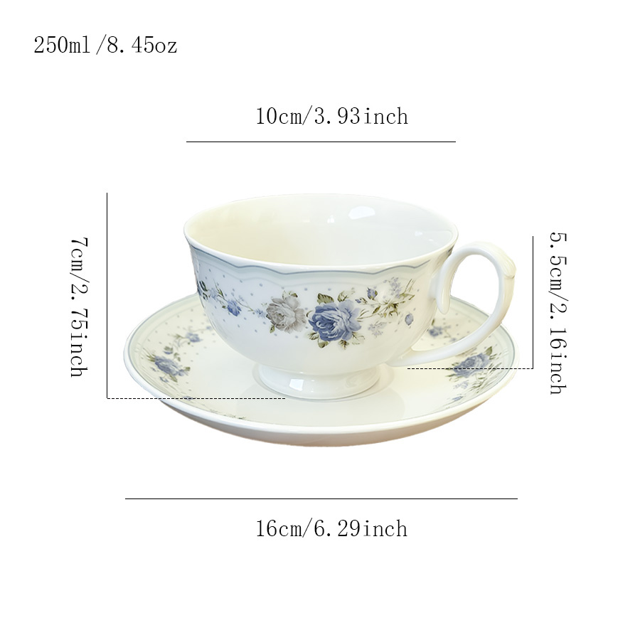 杯碟 波点蓝玫瑰